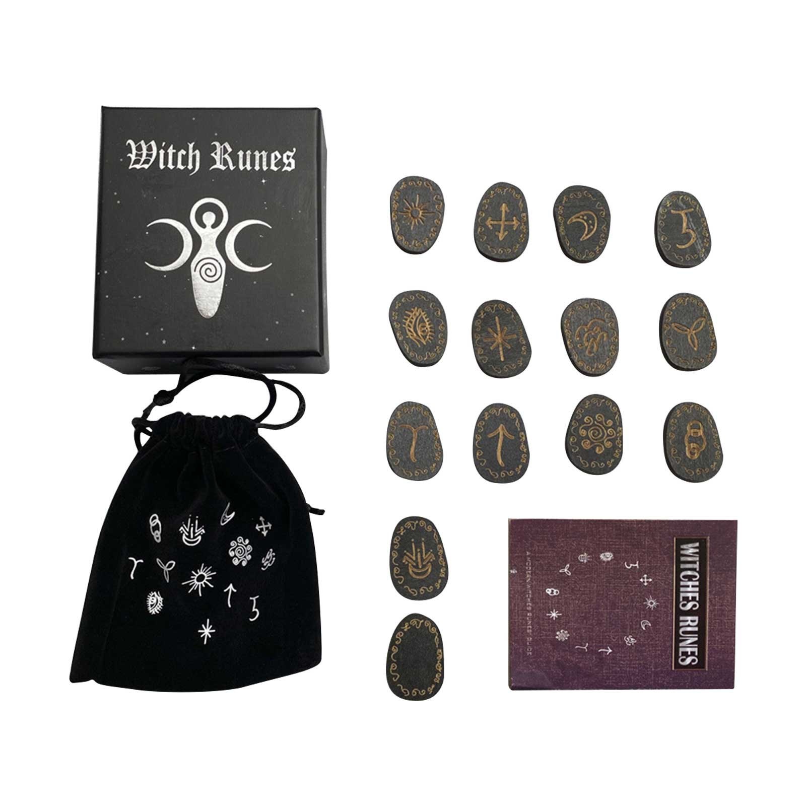 Huanghuaa Witch Rune Wiccan Occult Divination Set Witch Rune Suit Altar Home Decoration Chess Board Game for Adults